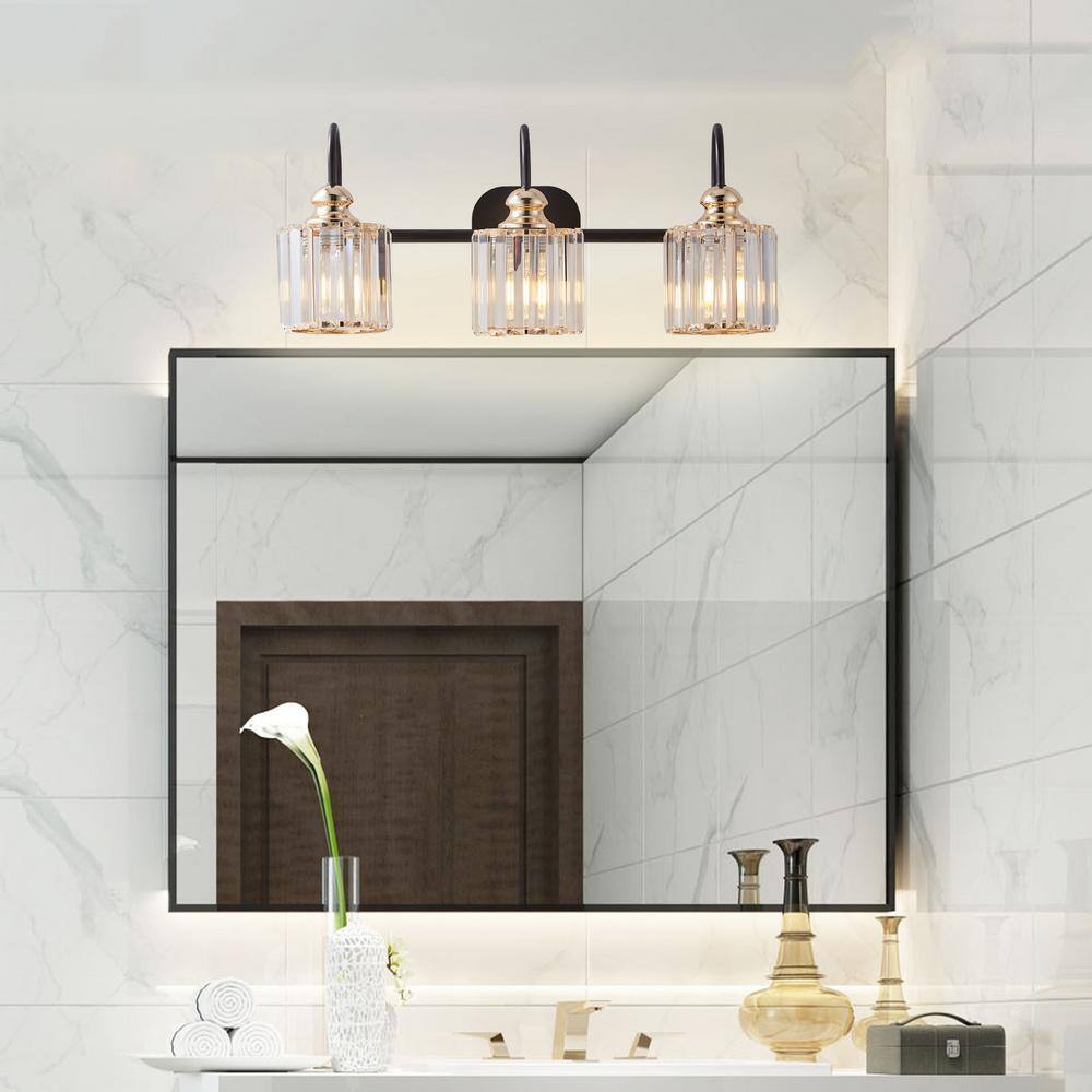 CAD 23 in. 3-Lights Matte Black Vanity Light with Frosted Glass Shade