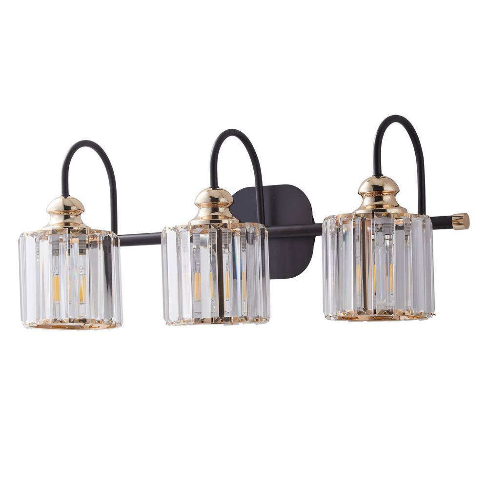 CAD 23 in. 3-Lights Matte Black Vanity Light with Frosted Glass Shade