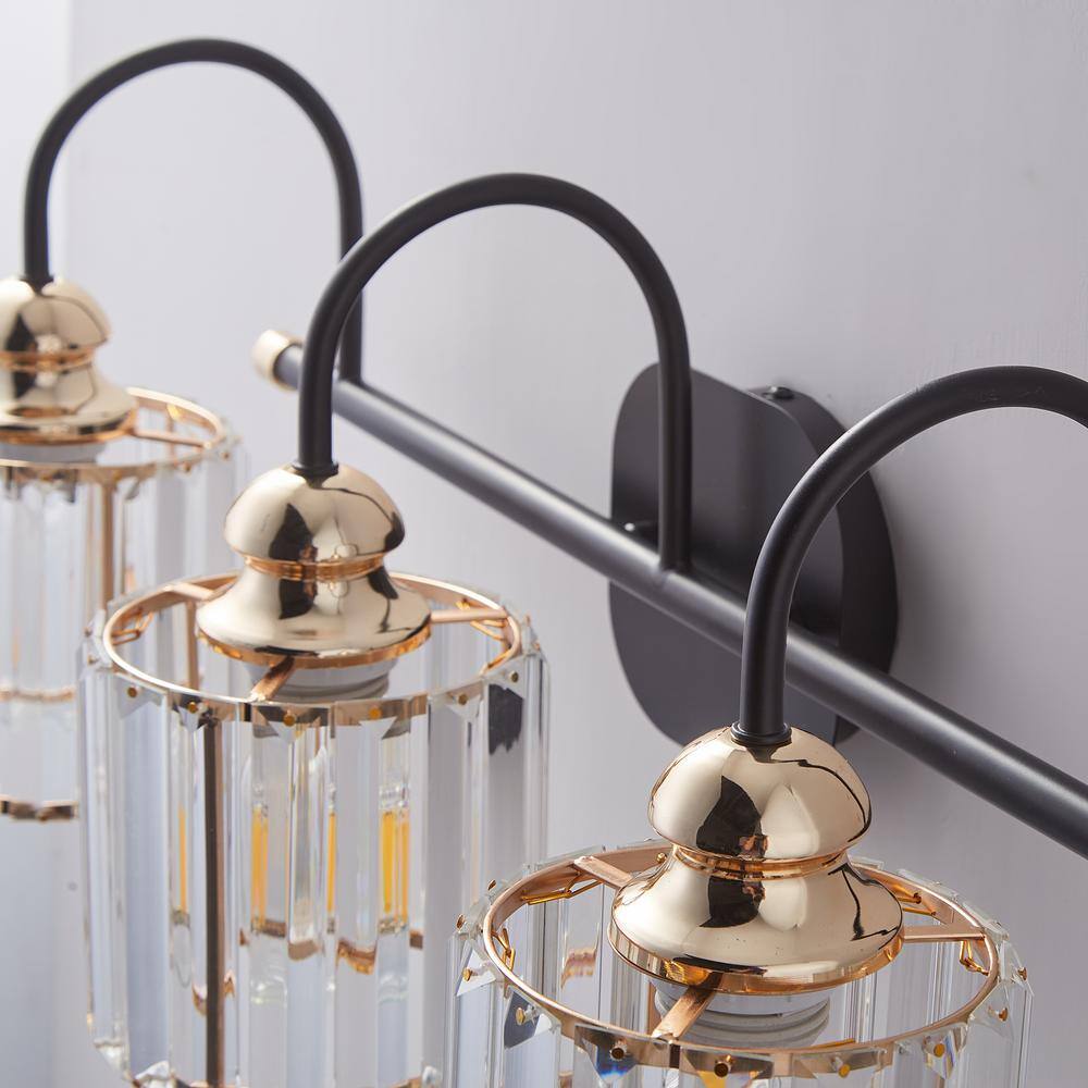 CAD 23 in. 3-Lights Matte Black Vanity Light with Frosted Glass Shade
