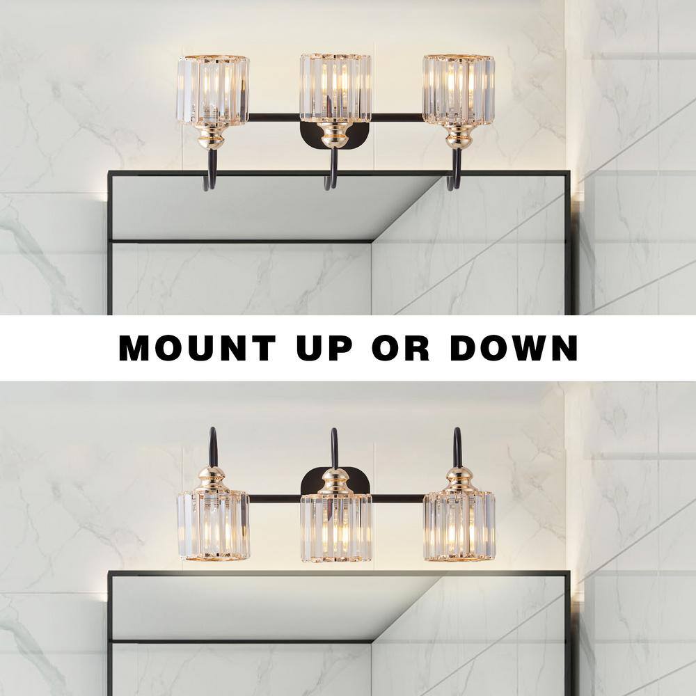 CAD 23 in. 3-Lights Matte Black Vanity Light with Frosted Glass Shade