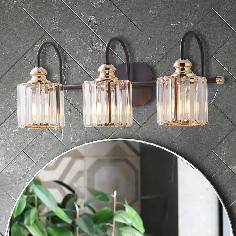 CAD 23 in. 3-Lights Matte Black Vanity Light with Frosted Glass Shade