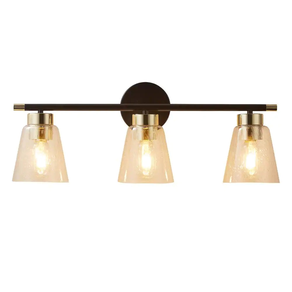 24 in. 3-Lights Matte Black Vanity Light with Frosted Glass Shade