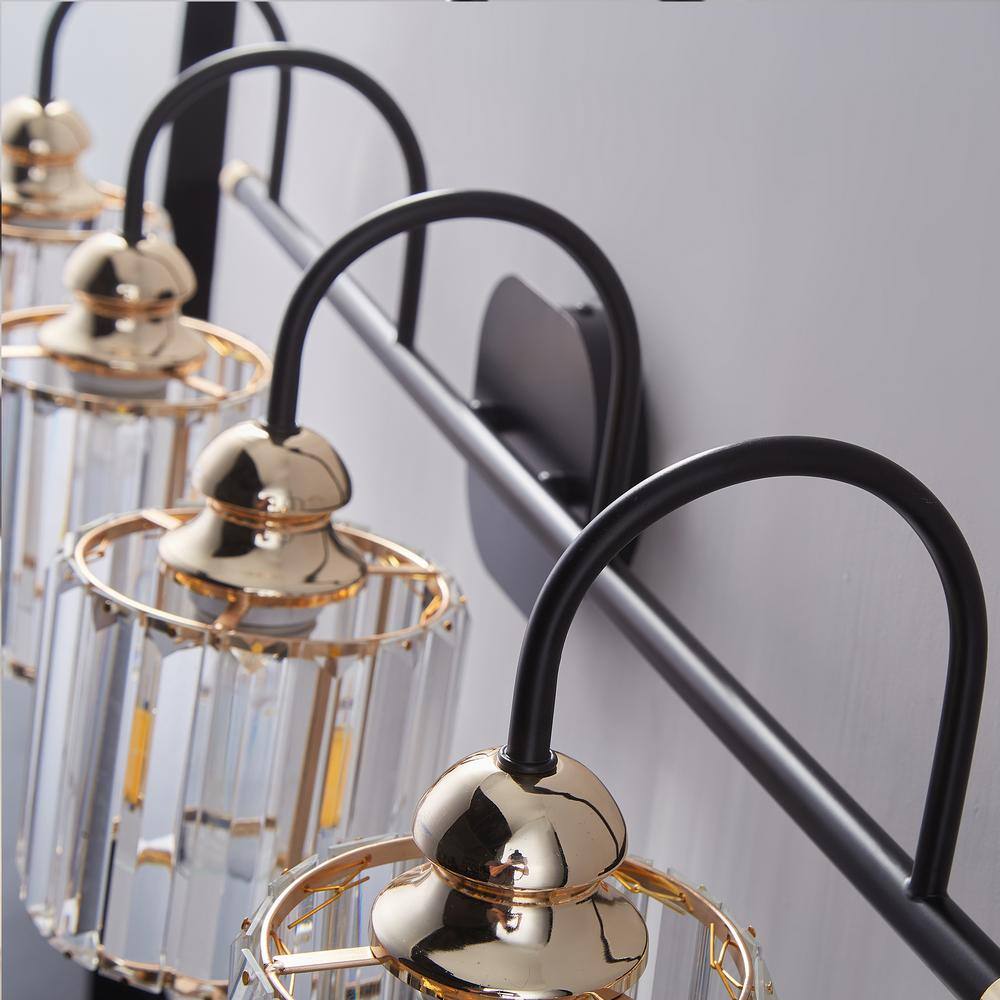32 in. 4-Lights Matte Black Vanity Light with Frosted Glass Shade