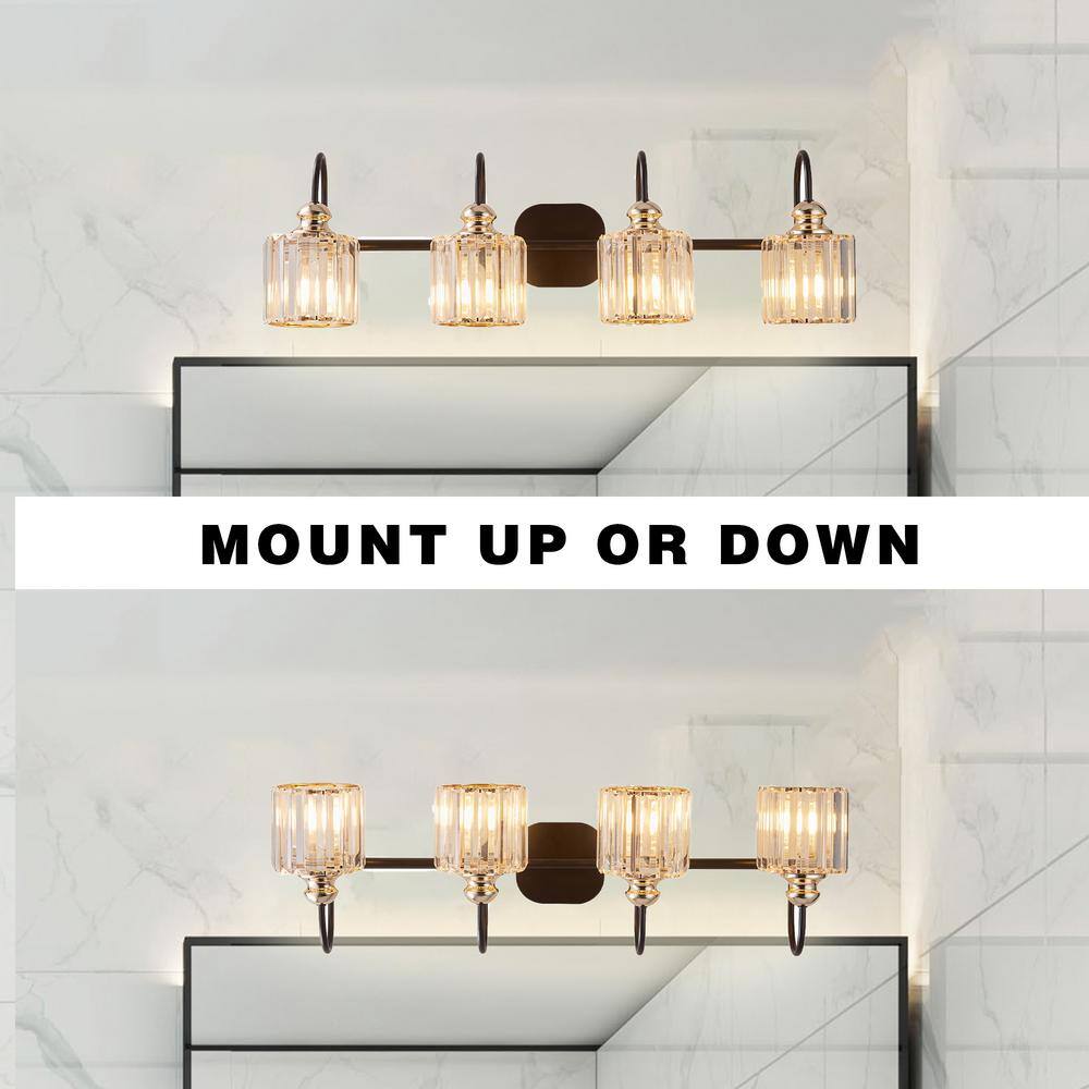 32 in. 4-Lights Matte Black Vanity Light with Frosted Glass Shade