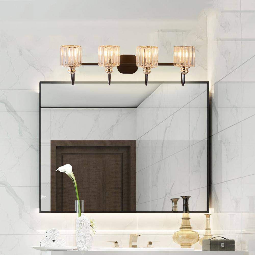 32 in. 4-Lights Matte Black Vanity Light with Frosted Glass Shade