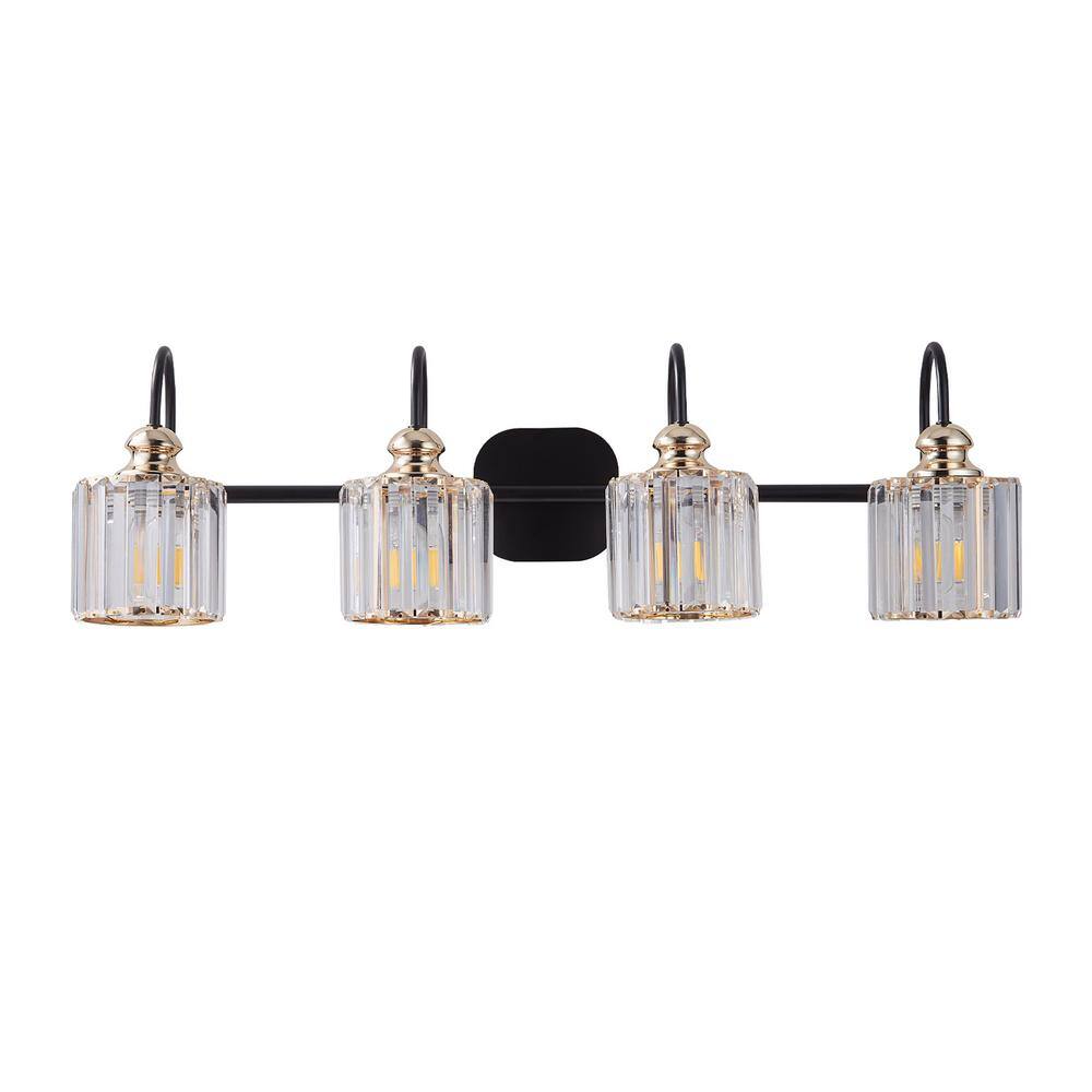 32 in. 4-Lights Matte Black Vanity Light with Frosted Glass Shade