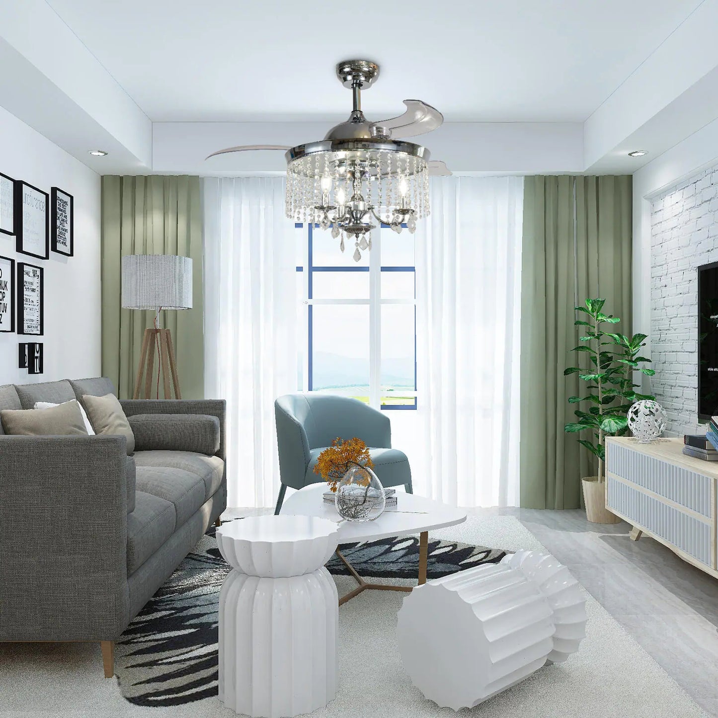 42 in. Indoor Silver Ceiling Fan with Light with Remote Control