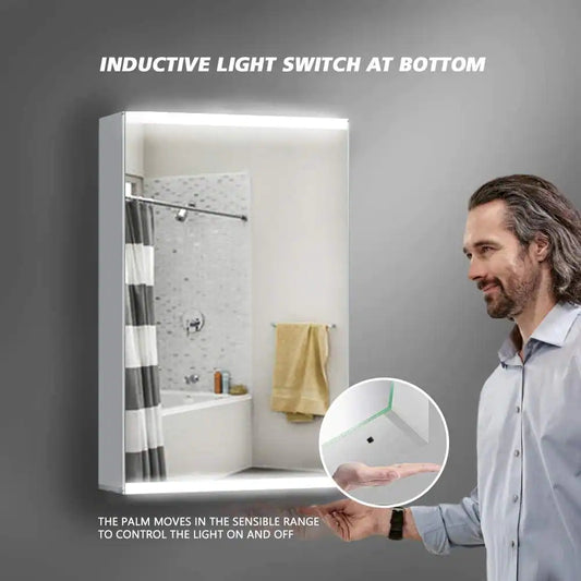 20 in. W x 26 in. H Left Open Silver Surface Mount Medicine Cabinet with Mirror and Lighted Motion Sensor