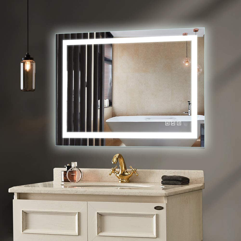 36 in. W x 28 in. H LED Rectangular Frameless Anti-Fog Wall Bathroom Mirror Front Light