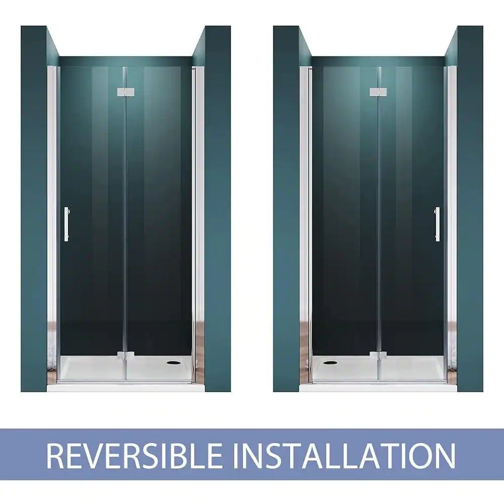 34-35 1/2'' in. W x 72 in. H Bi-Fold Frameless Shower Doors in Chrome with Clear Glass