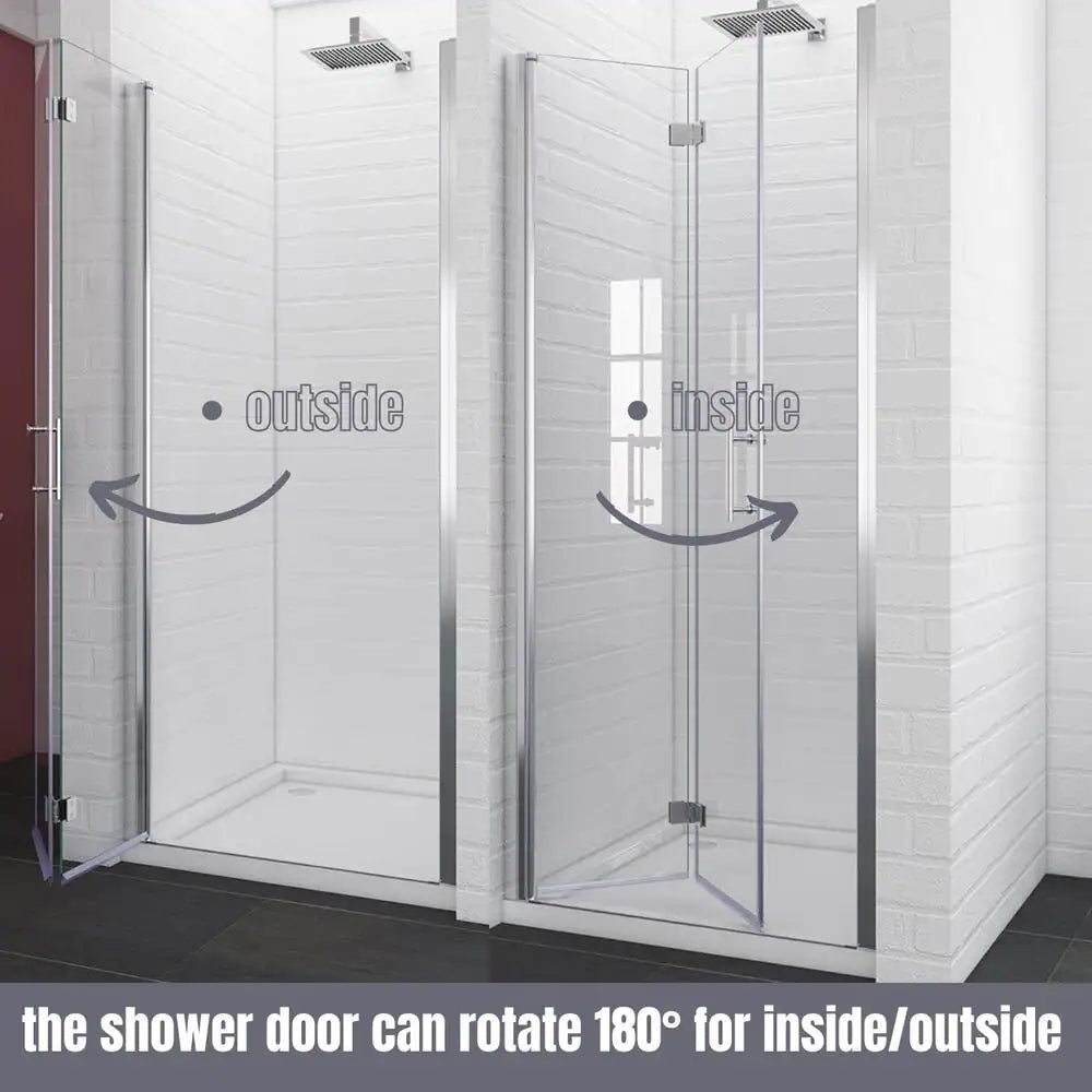 34-35 1/2'' in. W x 72 in. H Bi-Fold Frameless Shower Doors in Chrome with Clear Glass