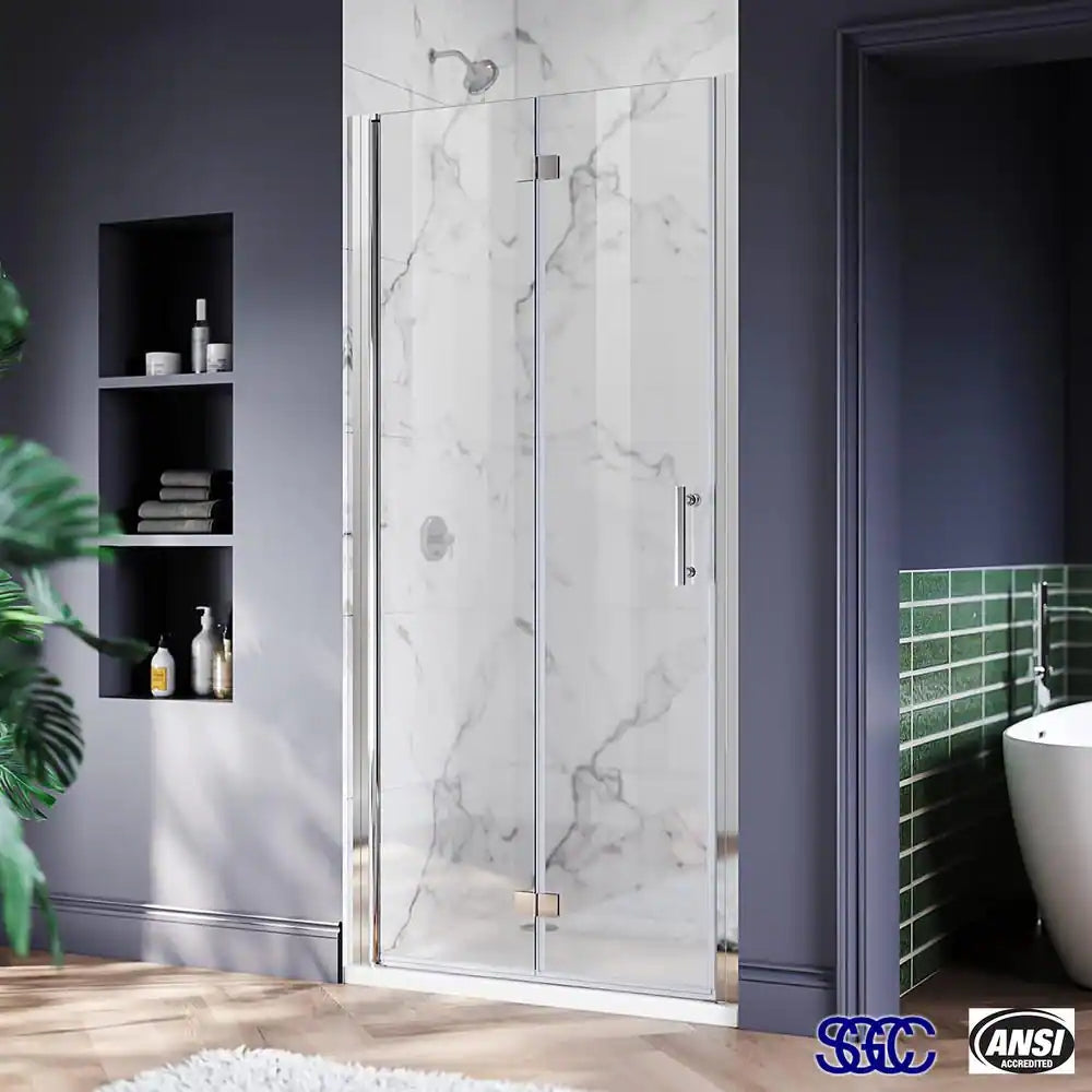 34-35 1/2'' in. W x 72 in. H Bi-Fold Frameless Shower Doors in Chrome with Clear Glass
