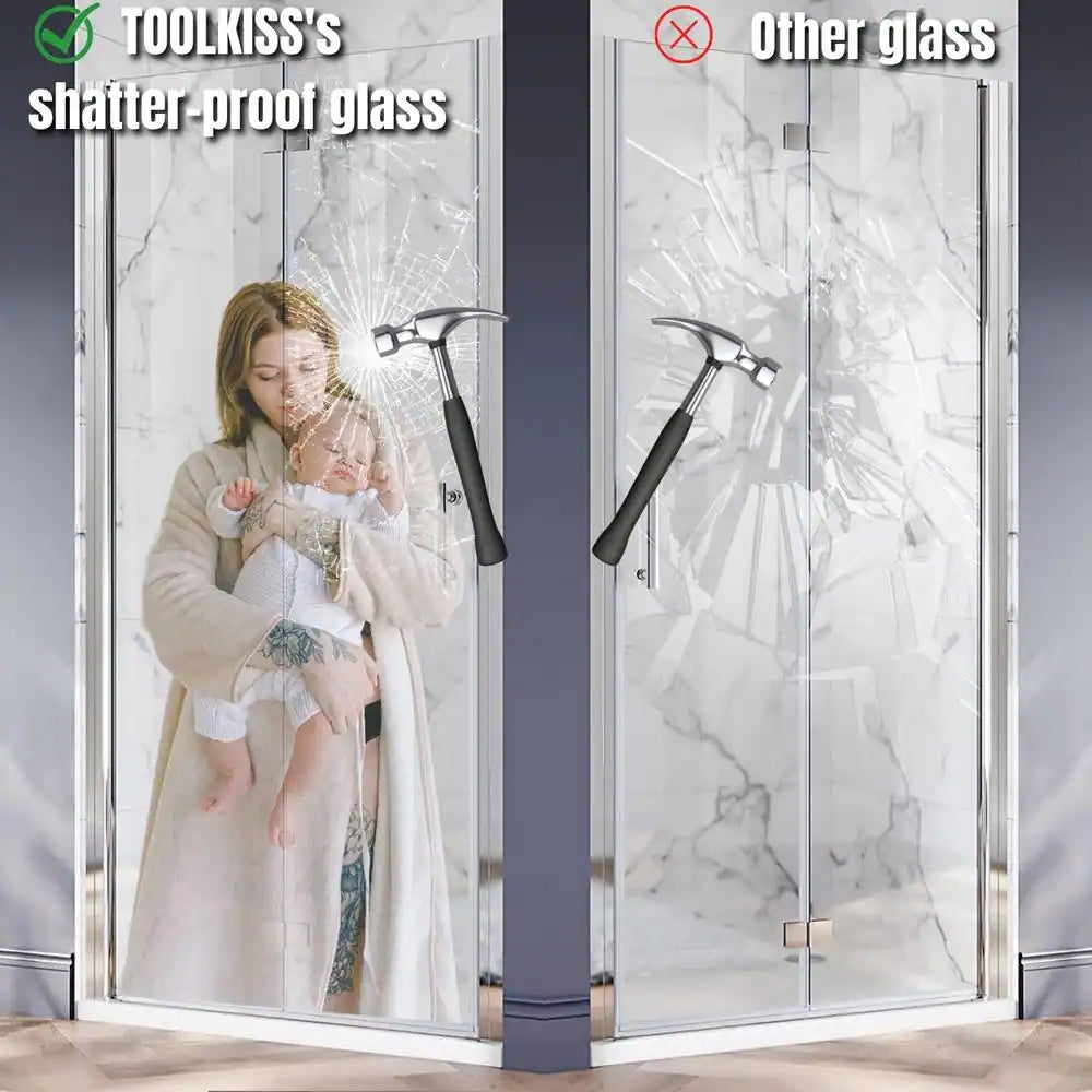 34-35 1/2'' in. W x 72 in. H Bi-Fold Frameless Shower Doors in Chrome with Clear Glass