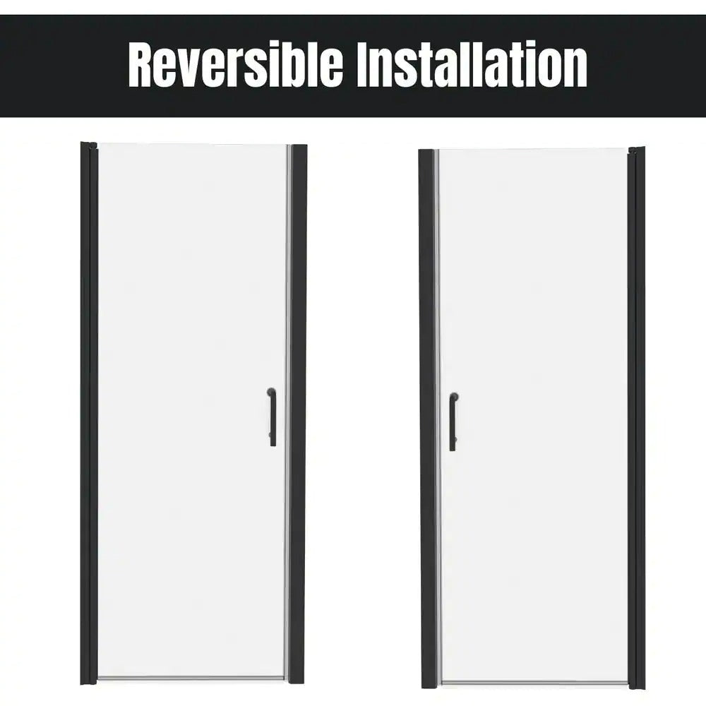32-33 1/4'' in. W x 72 in. H Pivot Swing Minimalist Frameless Shower Door Matte Black Clear Glass