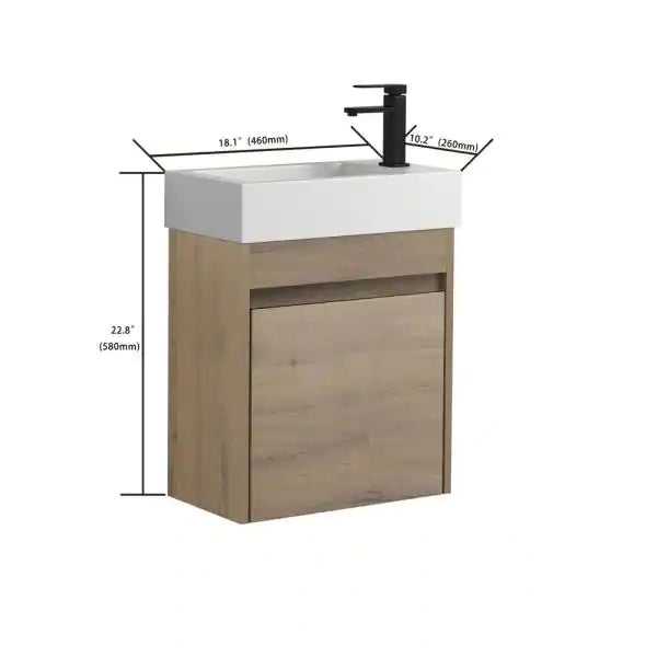 18 in. W x 10.2 in. D x 22.8 in. H Bath Vanity in Light Brown with White Ceramic Top