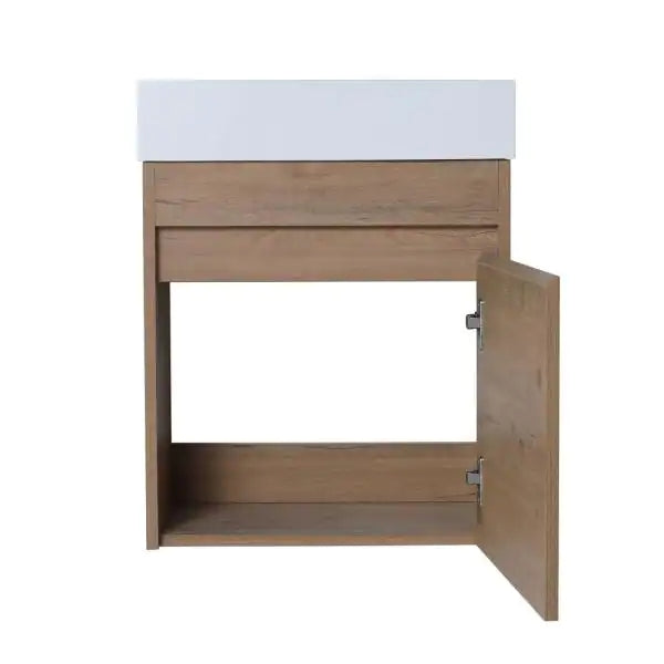 18 in. W x 10.2 in. D x 22.8 in. H Bath Vanity in Light Brown with White Ceramic Top