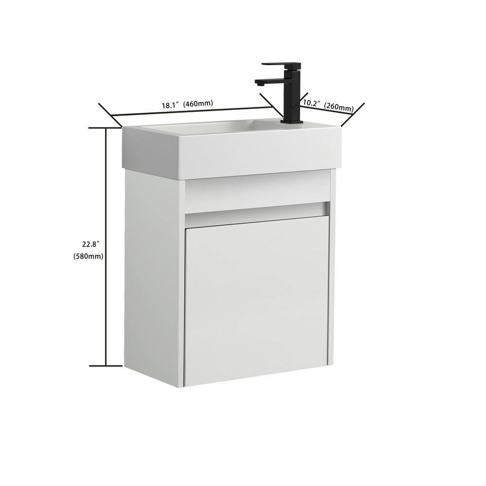 18 in. W x 10.2 in. D x 22.8 in. H Bath Vanity in White with White Ceramic Top