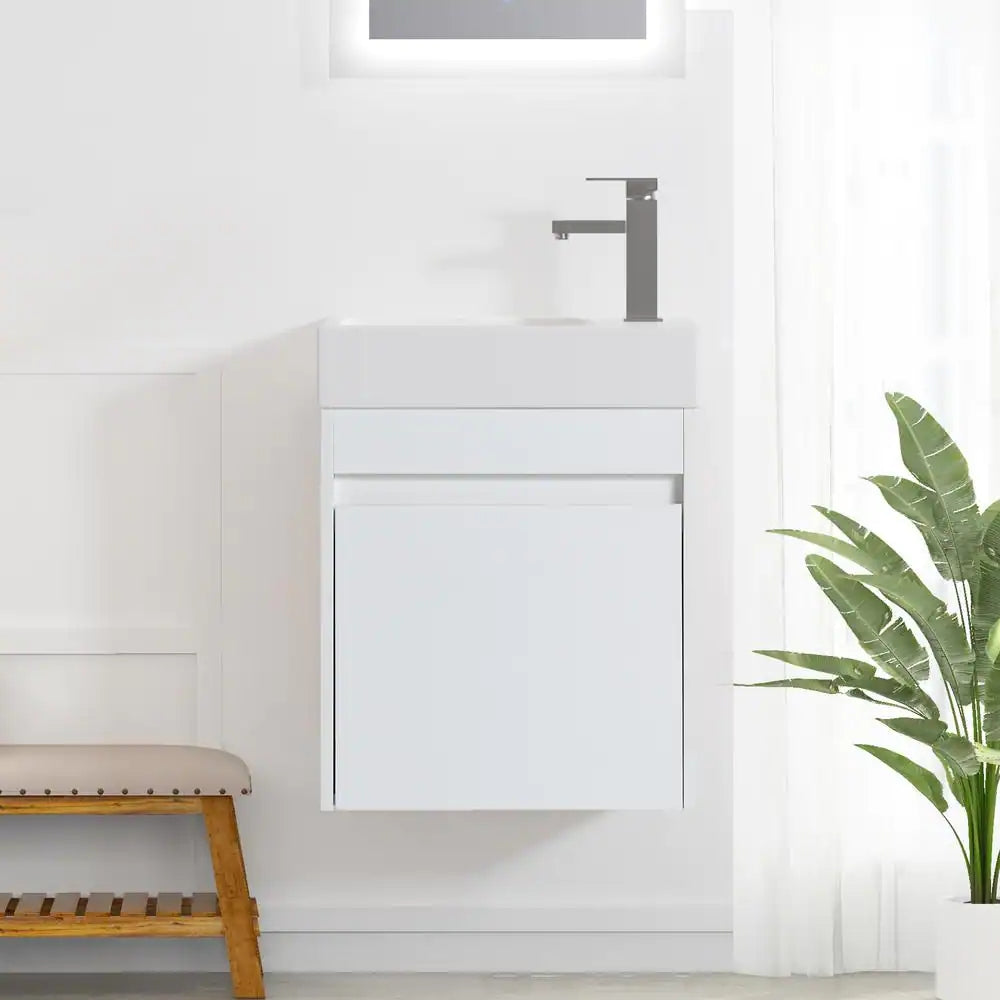 18 in. W x 10.2 in. D x 22.8 in. H Bath Vanity in White with White Ceramic Top