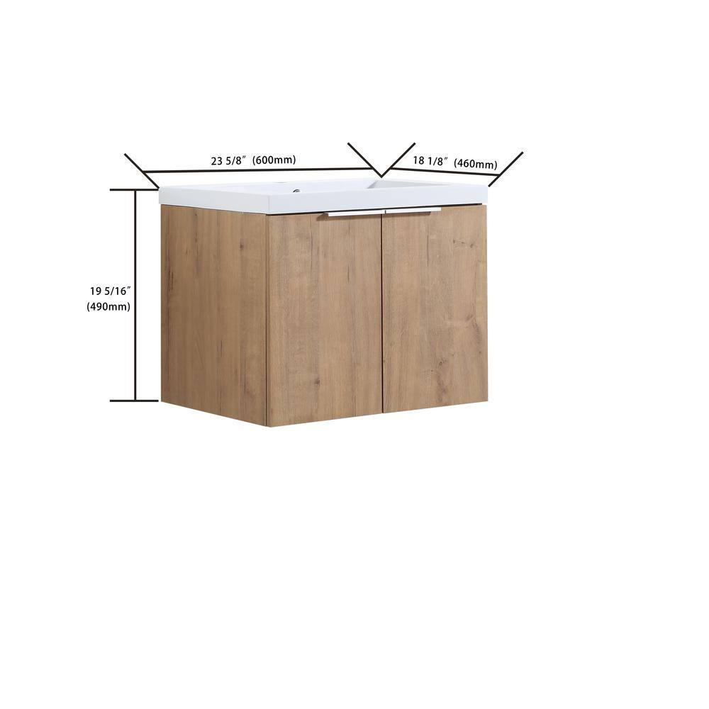 24 in. W x 18 in. D x 19 in. H Bath Vanity in Light Brown with White Ceramic Top
