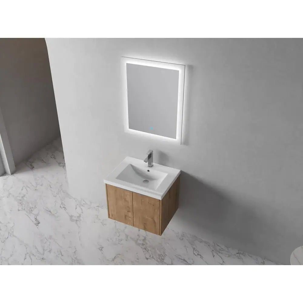 30 in. W x 18 in. D x 19 in. H Bathroom Vanity Cabinet in Light Brown with White Ceramic Top