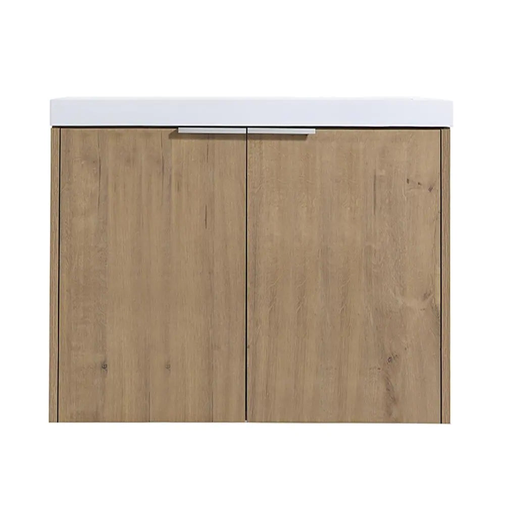 30 in. W x 18 in. D x 19 in. H Bathroom Vanity Cabinet in Light Brown with White Ceramic Top