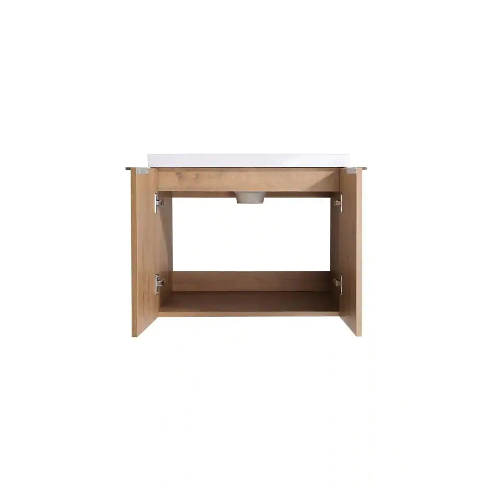 30 in. W x 18 in. D x 19 in. H Bathroom Vanity Cabinet in Light Brown with White Ceramic Top