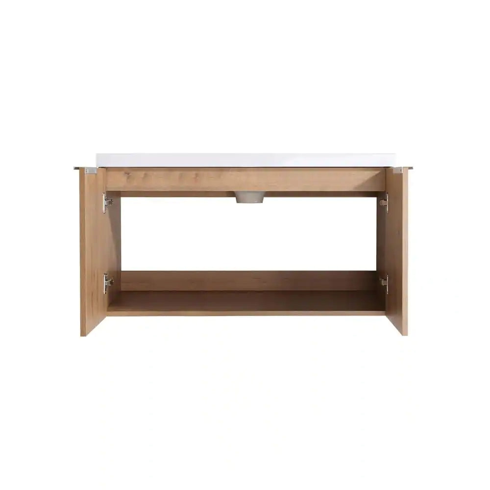 36 in. W x 18 in. D x 19 in. H Bathroom Vanity Cabinet in Light Brown with White Ceramic Top