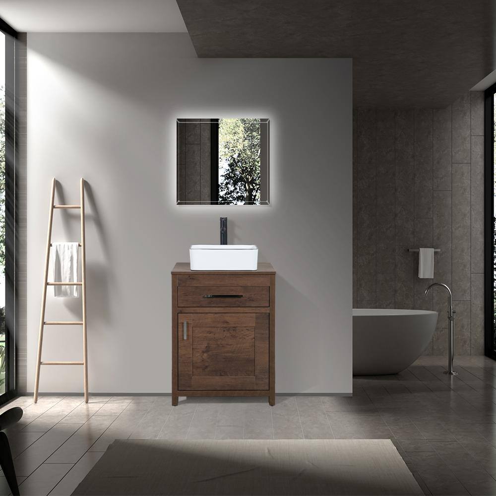 23.6 in. W x 18.1 in. D x 31.5 in. H Bath Vanity in Brown with MDF Wood Top in Brown