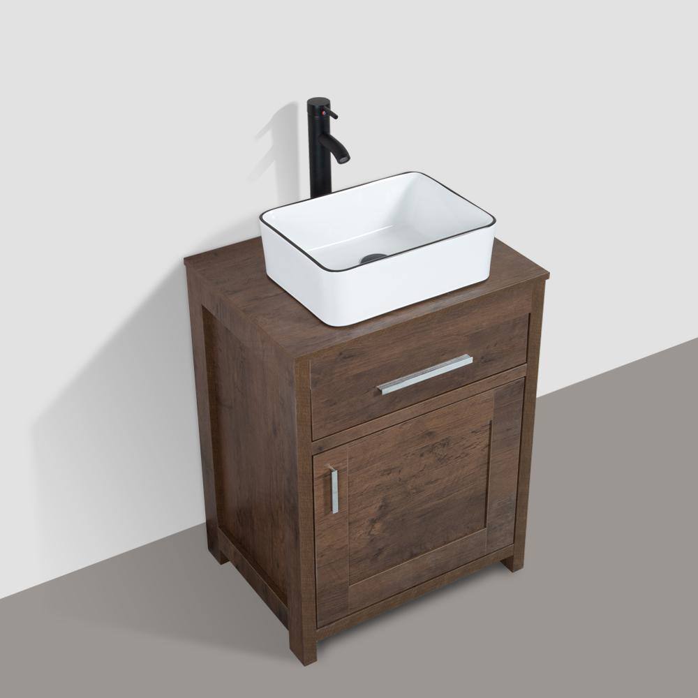23.6 in. W x 18.1 in. D x 31.5 in. H Bath Vanity in Brown with MDF Wood Top in Brown