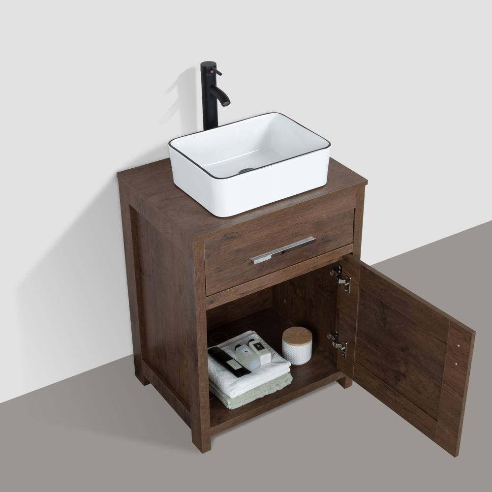 23.6 in. W x 18.1 in. D x 31.5 in. H Bath Vanity in Brown with MDF Wood Top in Brown