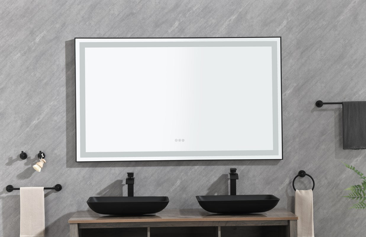 36"*24"LED Rectangular Black Framed Anti-Fog Bathroom Mirror Front Light