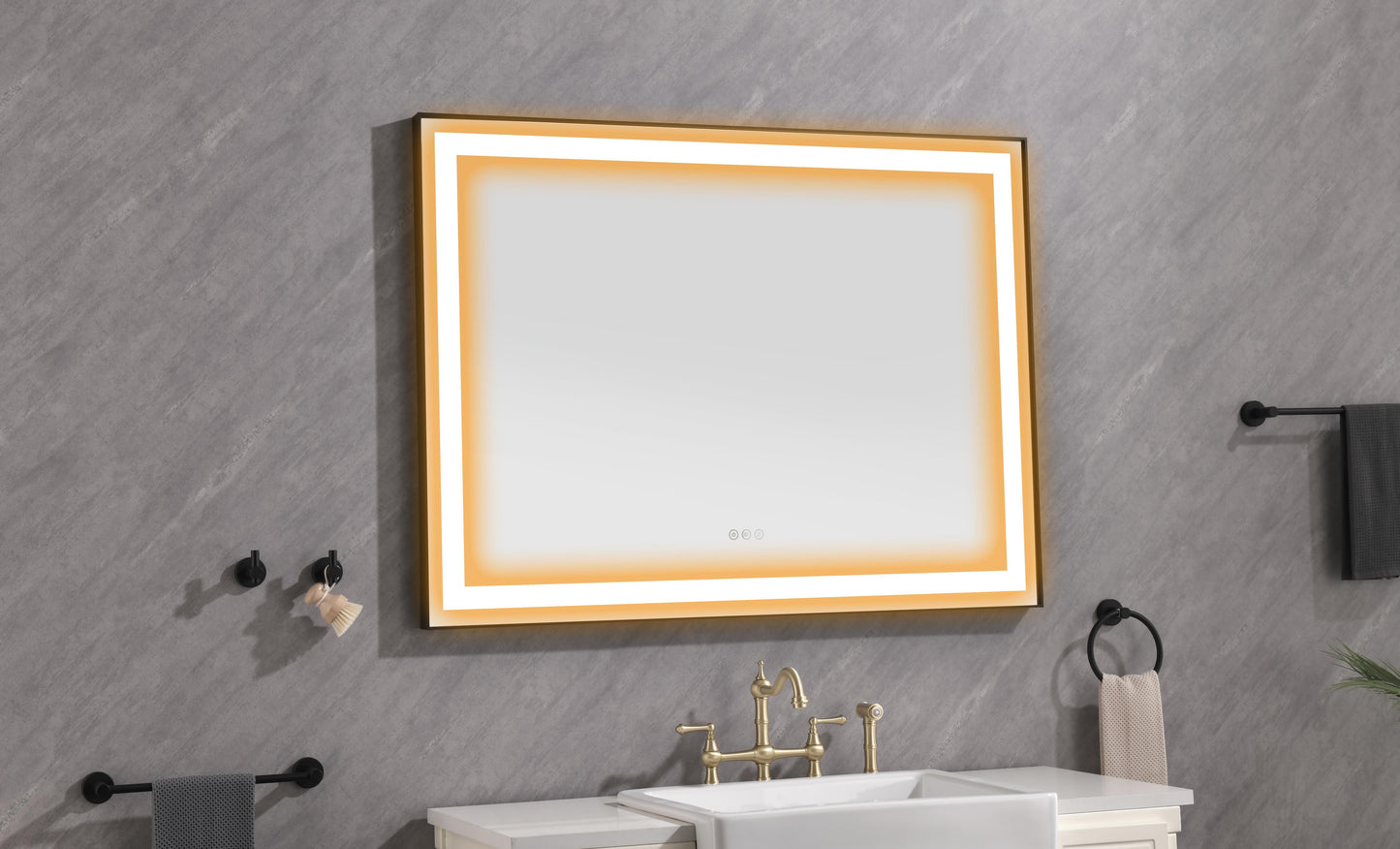 36"*24"LED Rectangular Black Framed Anti-Fog Bathroom Mirror Front Light