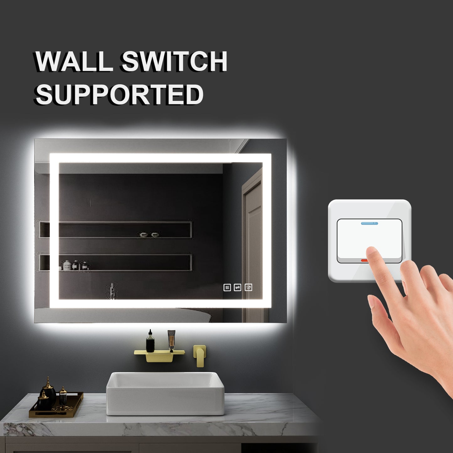 36 in. W x 30 in. H LED Rectangular Frameless Anti-Fog Bathroom Mirror Front Light