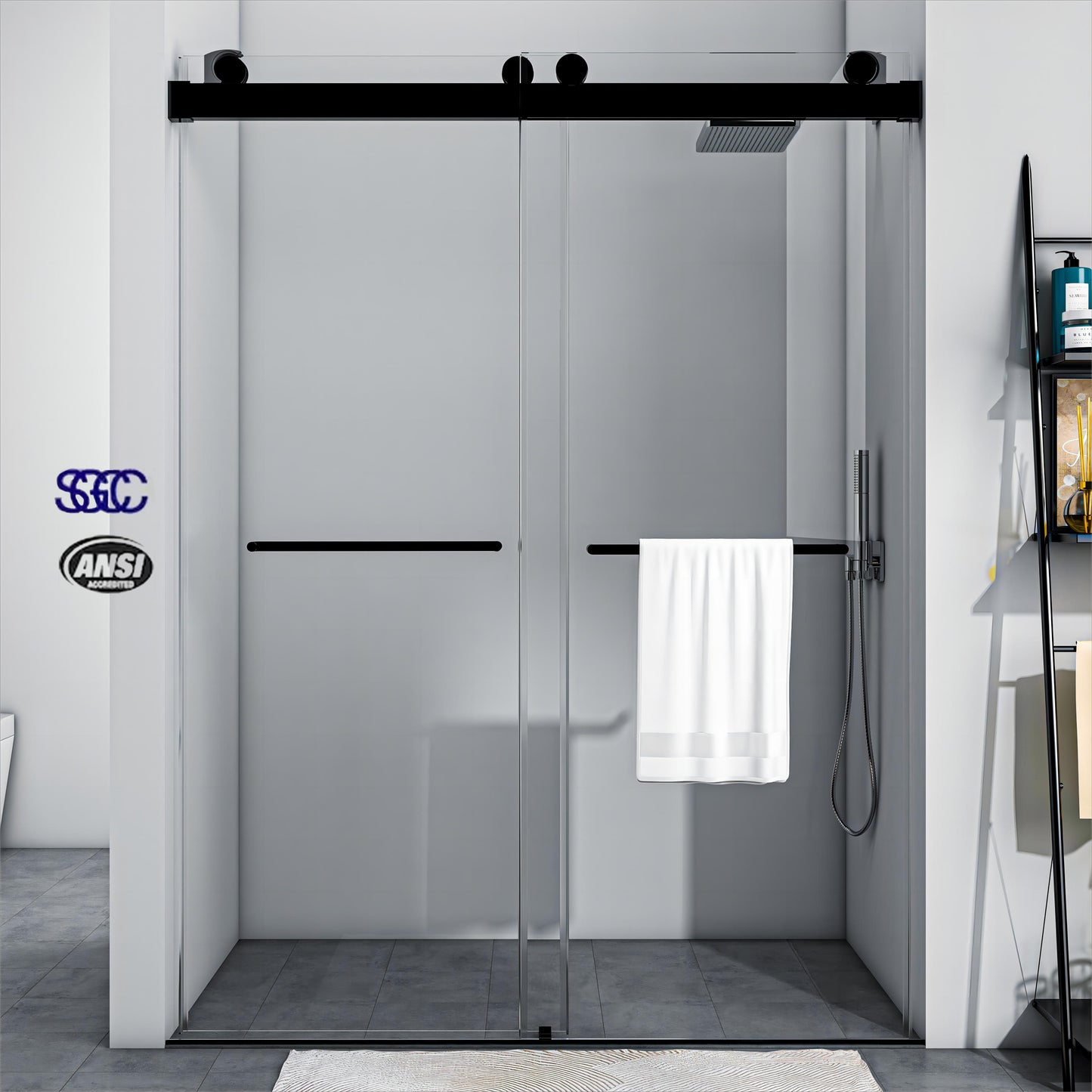 TOOLKISS Sliding Frameless Shower Door wtih Double Towel Bars Customization(TK19069)