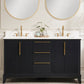 60" Black Fluted Double Sink Bathroom Vanity with White Engineered Stone Top, Dovetail Drawers, Soft-Close Doors & Fully Assembled