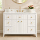 48" White Fluted Bathroom Vanity with Carrara White Engineered Stone Top, Undermount Sink, Solid Wood Frame, Soft-Close Doors, 7 Drawers & Fully Assembled