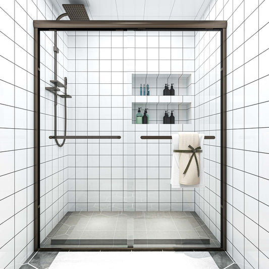 Toolkiss 56’’ to 60’’W x72’’H Semi Frameless Sliding Shower Door, Oil Rubbed Bronze, Clear Glass
