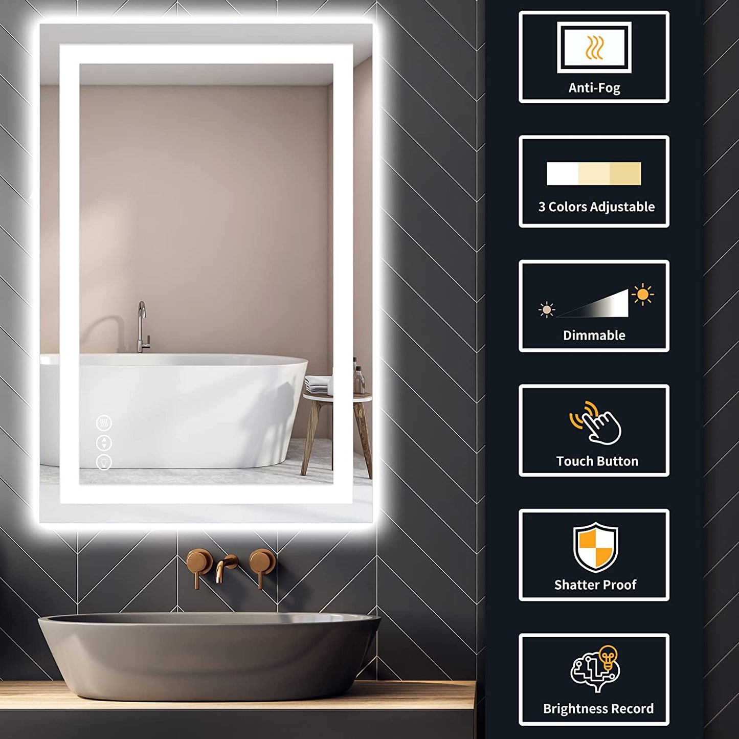 40 in. W x 44 in. H Customized LED Rectangular Frameless Anti-Fog Bathroom Mirror Front & Backlit Light (8-12 weeks)
