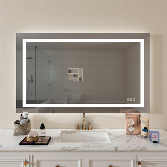 60 in. W x 36 in. H LED Large Rectangular Frameless Anti-Fog Bathroom Mirror Front & Backlit