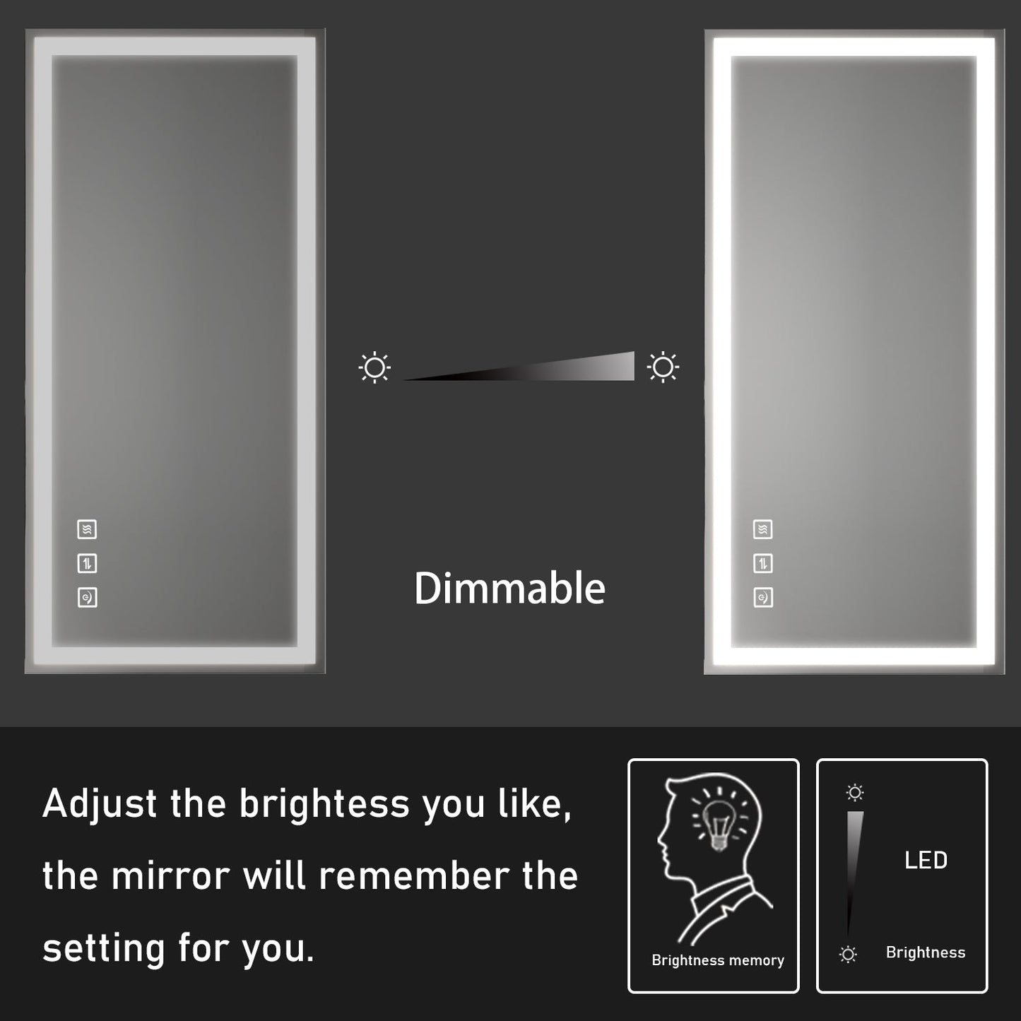 94 in. W x 48 in. H Customized LED Rectangular Frameless Anti-Fog Bathroom Mirror Front & Backlit Light (8-12 weeks)