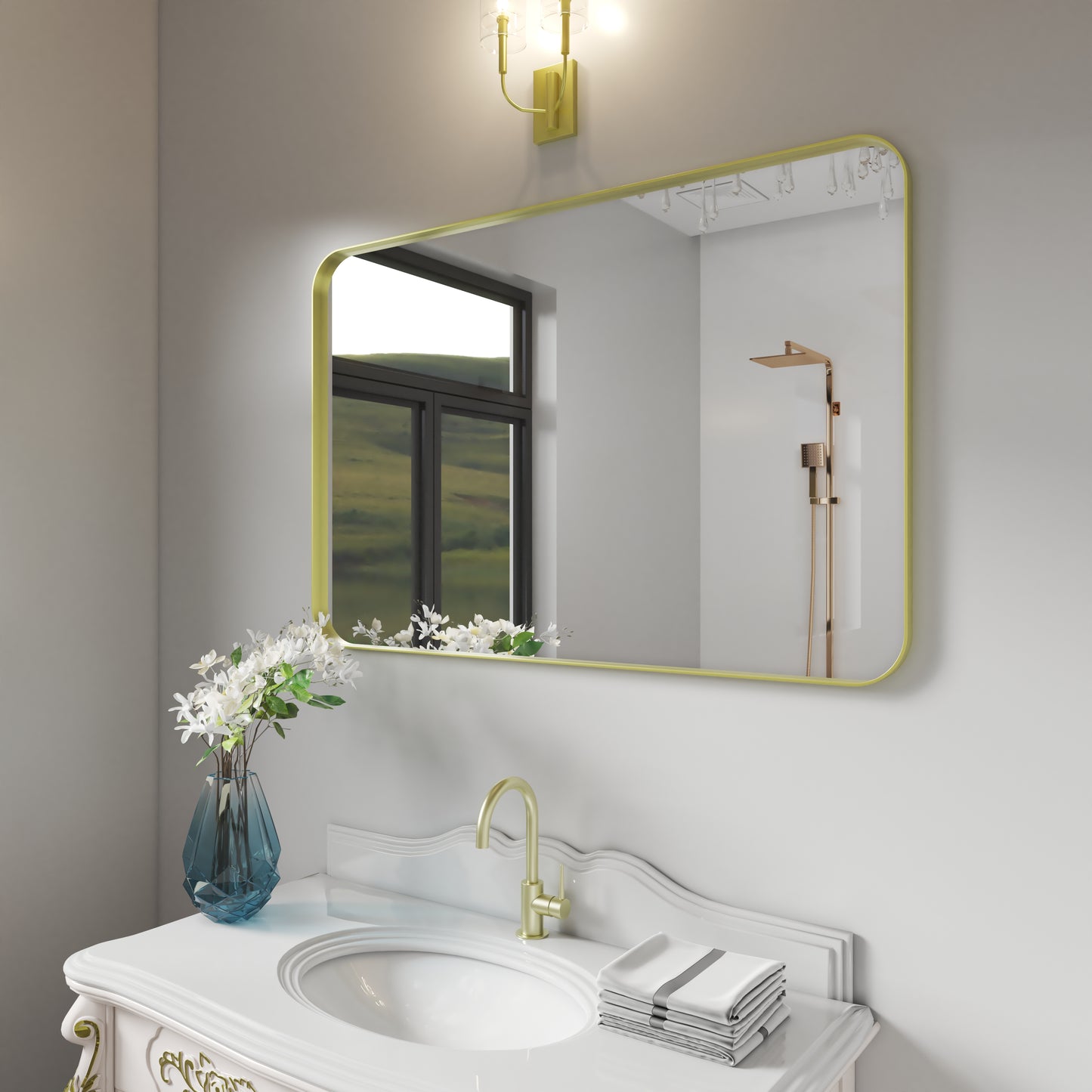 Square Framed Bathroom Wall Mirrors Aluminum Frame (Horizontal/Vertical)