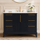 48" Black Fluted Bathroom Vanity with Carrara White Solid Surface Top, Undermount Sink, Solid Wood Frame, 6 Drawers & Fully Assembled