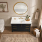 48" Black Fluted Bathroom Vanity with Carrara White Solid Surface Top, Undermount Sink, Solid Wood Frame, 6 Drawers & Fully Assembled