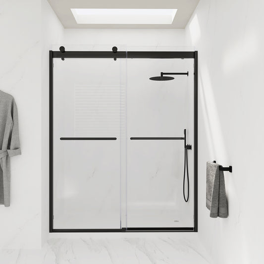 56 in. to 61 in. W x 76 in. H Sliding Framed Shower Door in Matte Black with Clear Glass