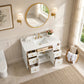 48" White Fluted Bathroom Vanity with Carrara White Engineered Stone Top, Undermount Sink, Solid Wood Frame, Soft-Close Doors, 7 Drawers & Fully Assembled