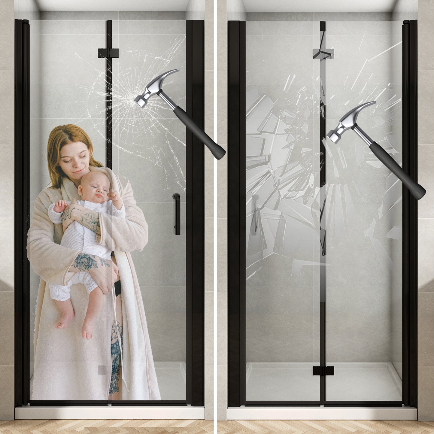 TOOLKISS Bi-Fold Frameless Shower Doors Customization