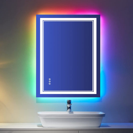 20 in. W x 28 in. H Led Rectangular RGB Anti-Fog Bathroom Mirror Front & Backlit