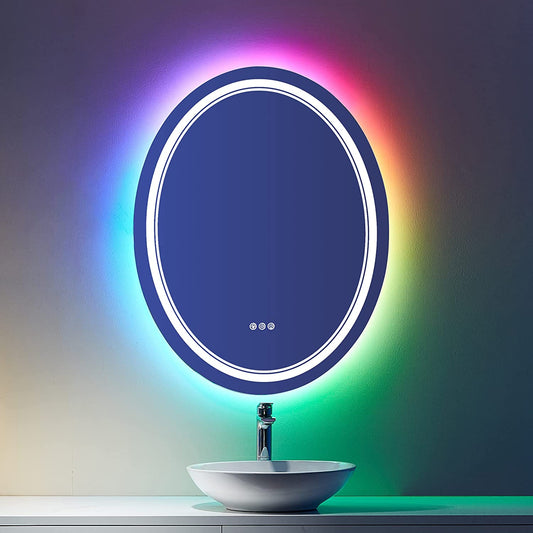 24 in. W x 32 in. H Led Oval RGB Anti-Fog Bathroom Mirror Front & Backlit