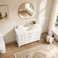 48" White Fluted Bathroom Vanity with Carrara White Engineered Stone Top, Undermount Sink, Solid Wood Frame, Soft-Close Doors, 7 Drawers & Fully Assembled