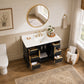 48" Black Fluted Bathroom Vanity with Carrara White Solid Surface Top, Undermount Sink, Solid Wood Frame, 6 Drawers & Fully Assembled